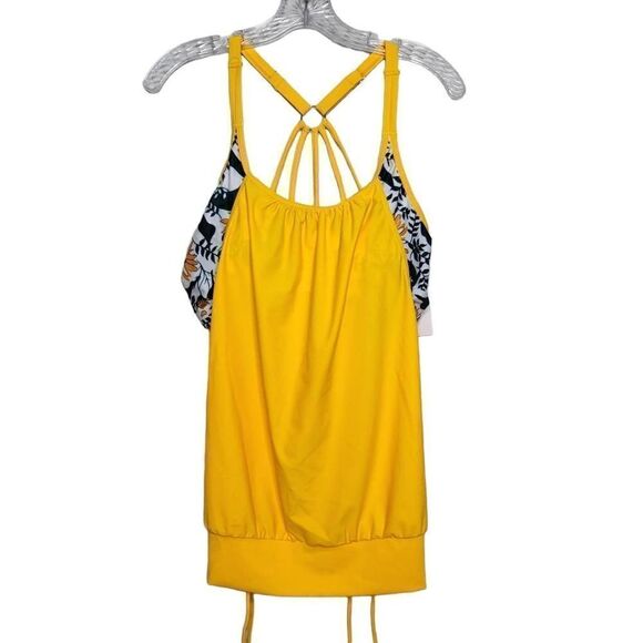 Holipick Push Up Tankini Swimsuit Two Piece Tummy Control Yellow Floral Size Lar - Picture 2 of 10